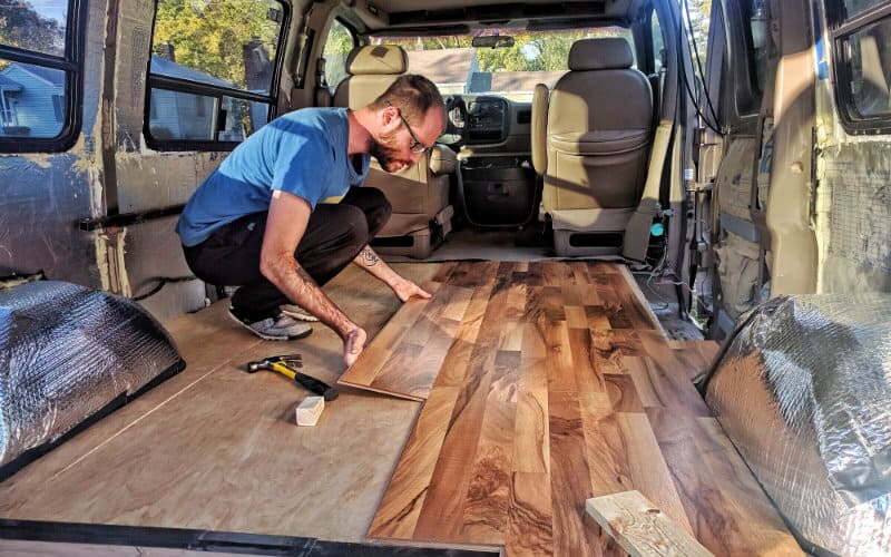 DIY Camper Van Conversion - Laying Floating LVP LVT Vinyl Plank