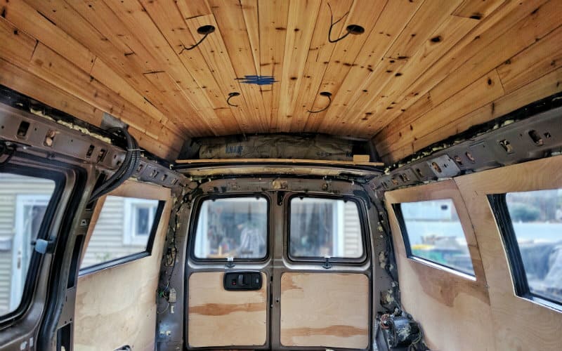 Diy Van Conversion Awesome Cedar Plank Ceiling Installation