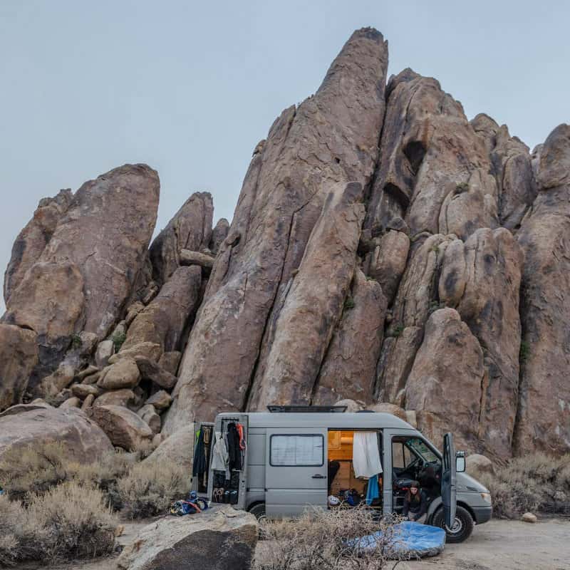 van with desert rocks