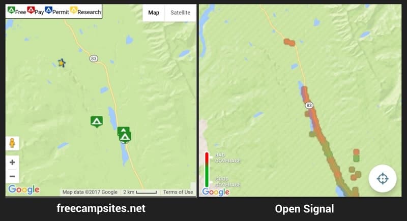 Freecampsites with Cell Service