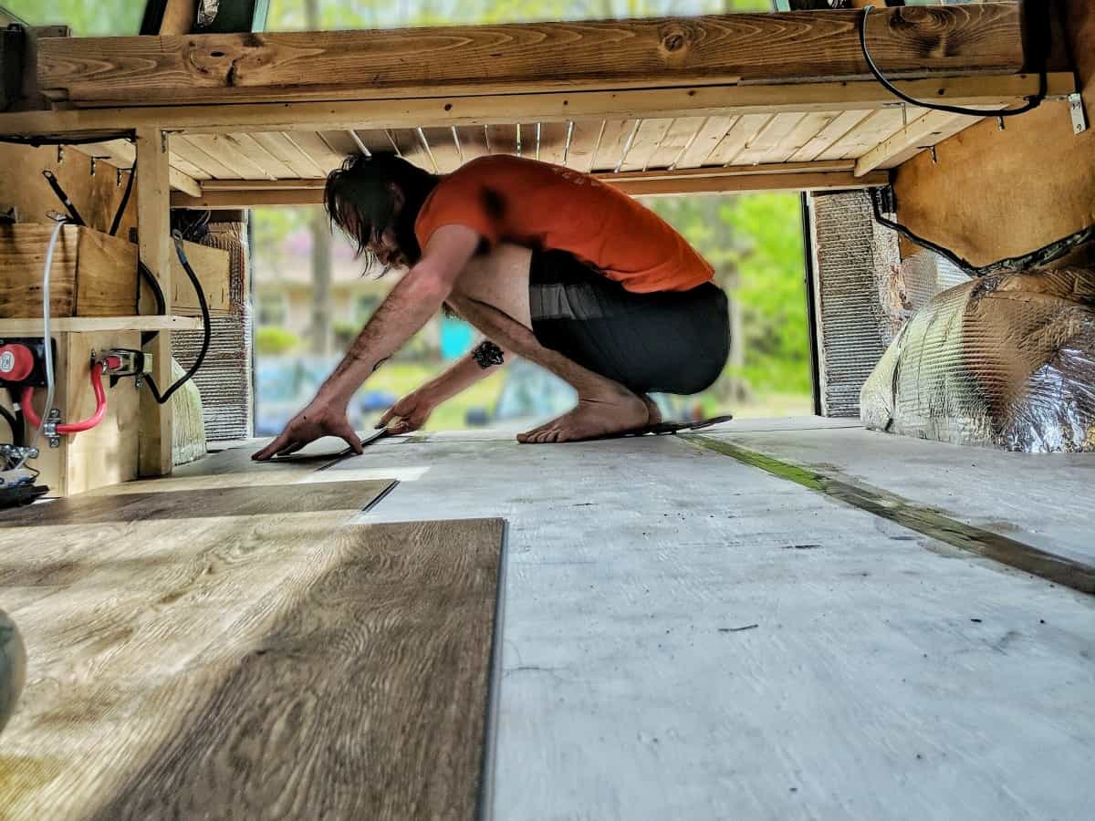 DIY Camper Van Conversion - Laying Floating LVP LVT Vinyl Plank