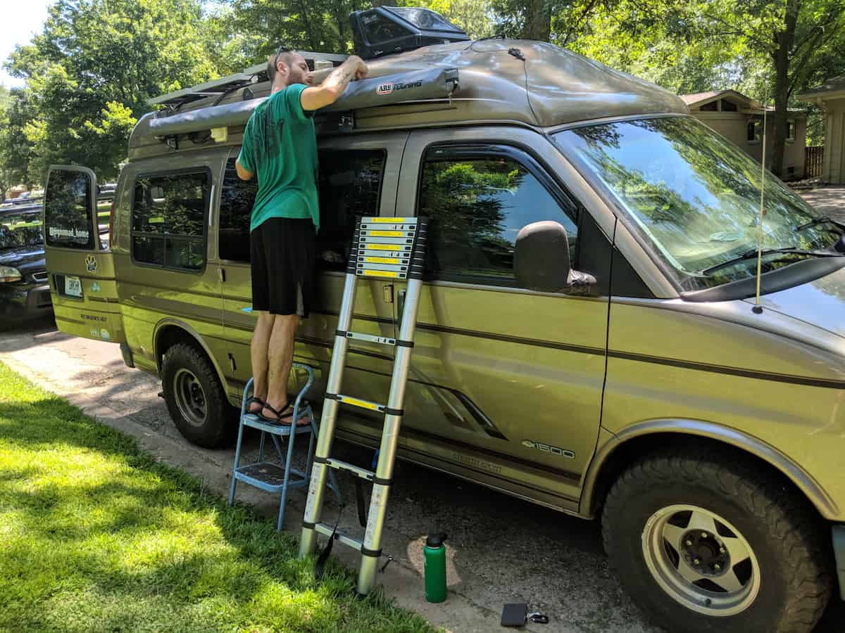 Attaching awning discount to roof racks