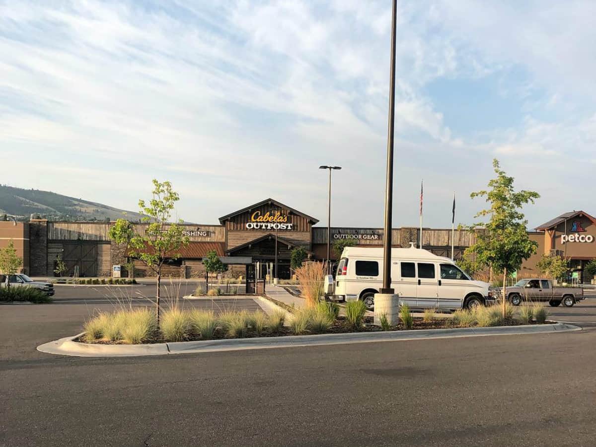 Van life camping at a Cabela's