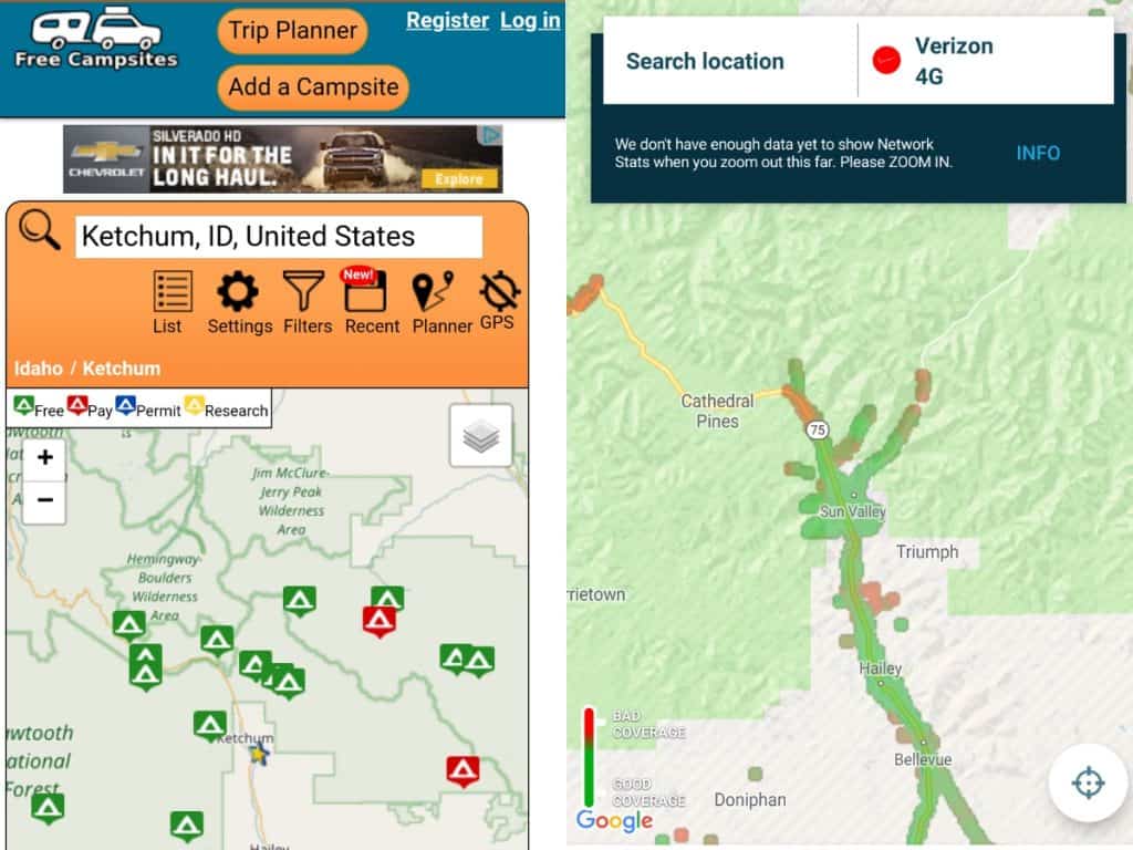 Finding campsites by comparing Open Signal cell maps to freecampsites.net