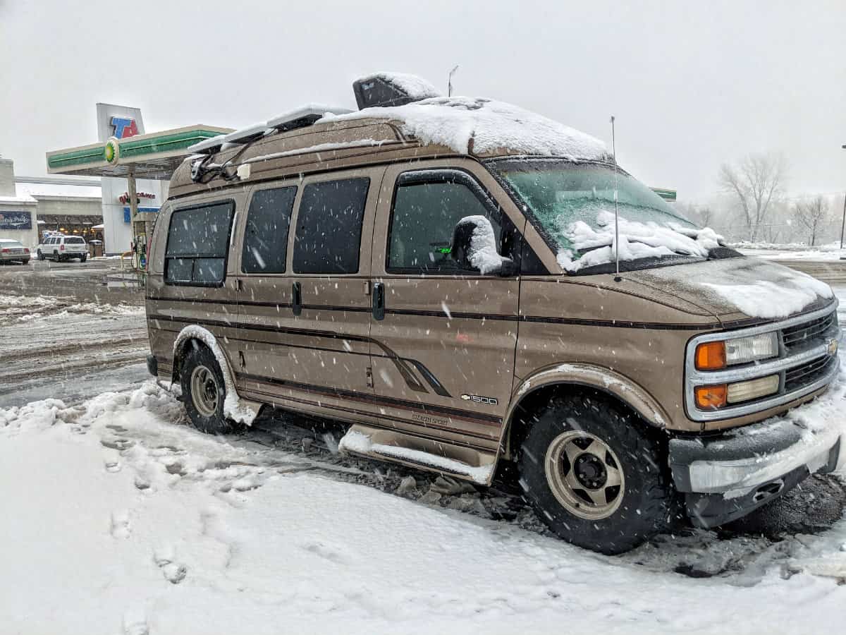 Van parked at a truck stop