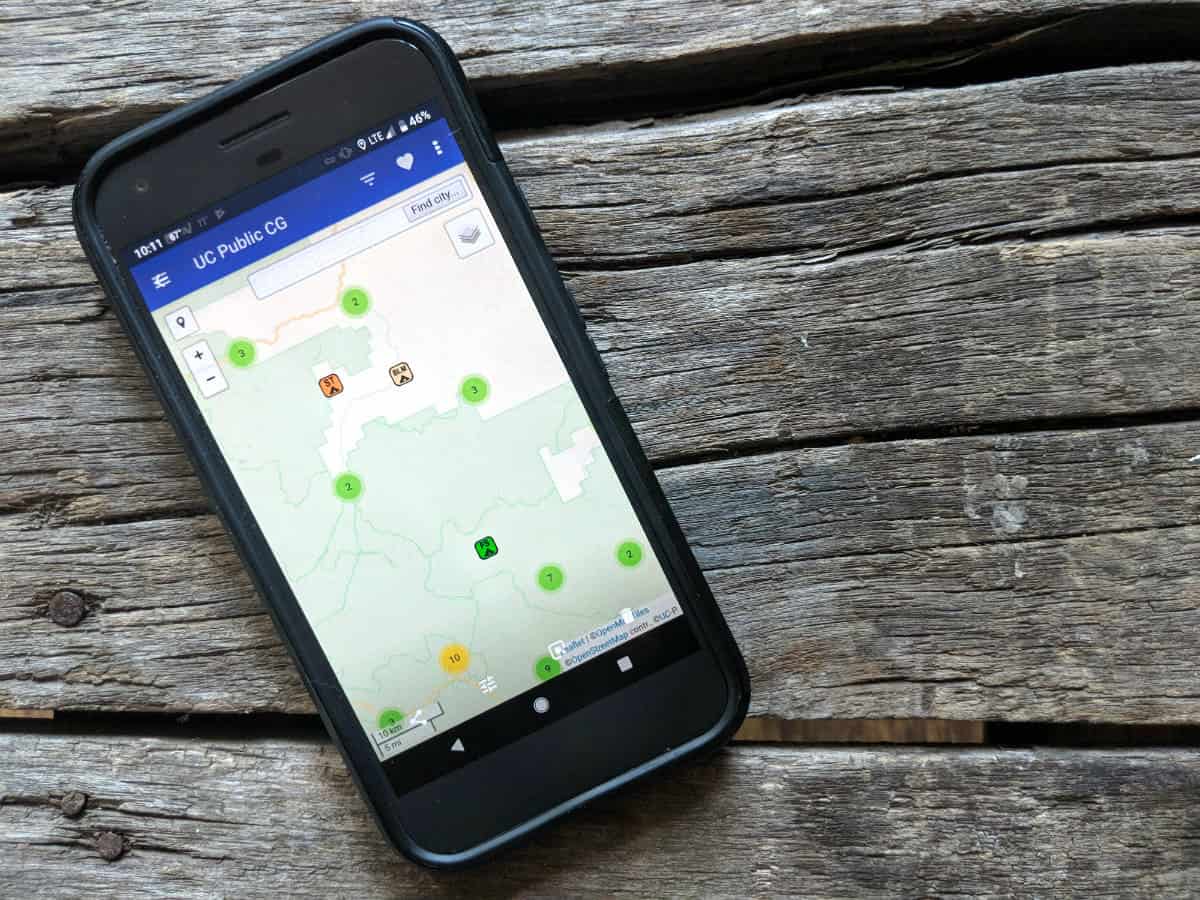 ultimate campgrounds app on a mobile phone