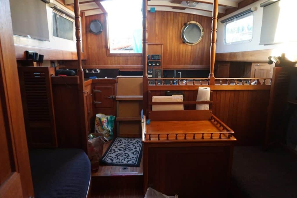 An interior shot of the sailboat.