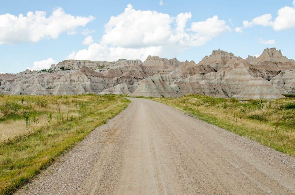 The road leading to South Dakot's Badlands Rock Formations