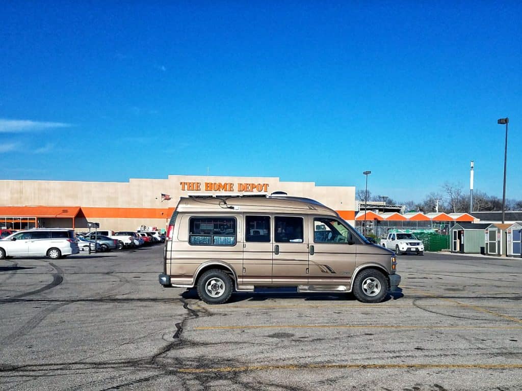 van parked outside of home depot