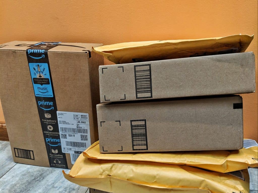 stacked up amazon packages