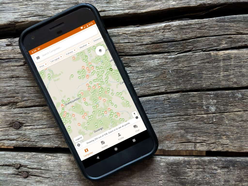 Image of FreeRoam camping app on mobile phone