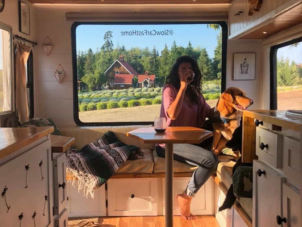 girl drinking wine at a Harvest Host winery