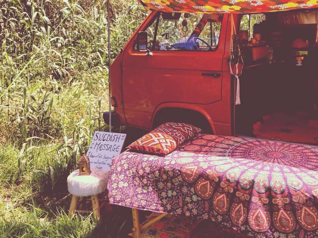 massage table outside of a van