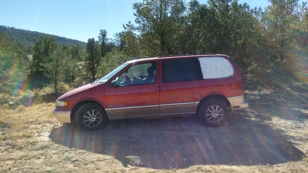 A red minivan