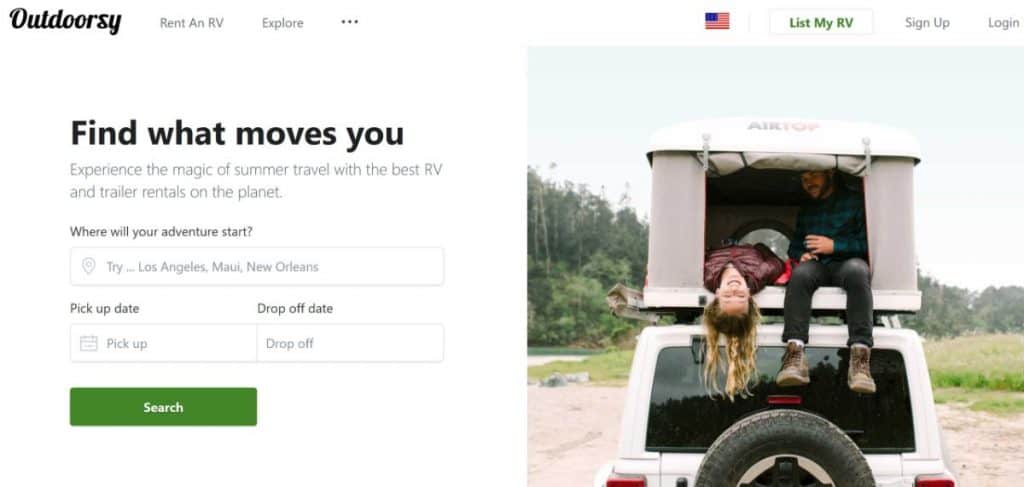 Screen capture of Outdoorsy website