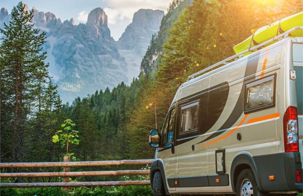 Dodge promaster class b rv parked in the mountains