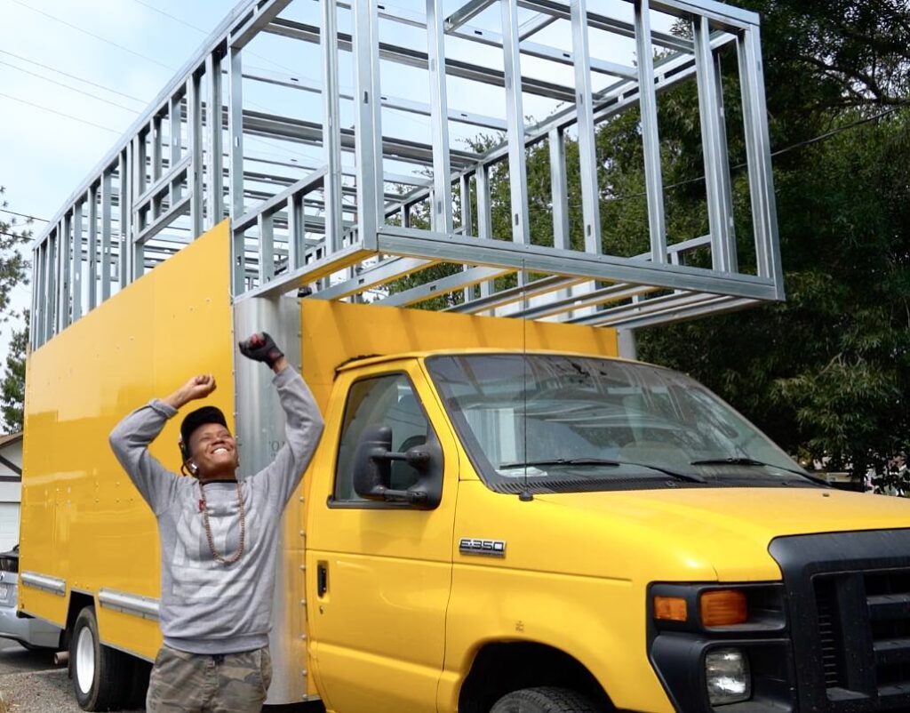 Vanlifer celebrates the progress of their box truck build