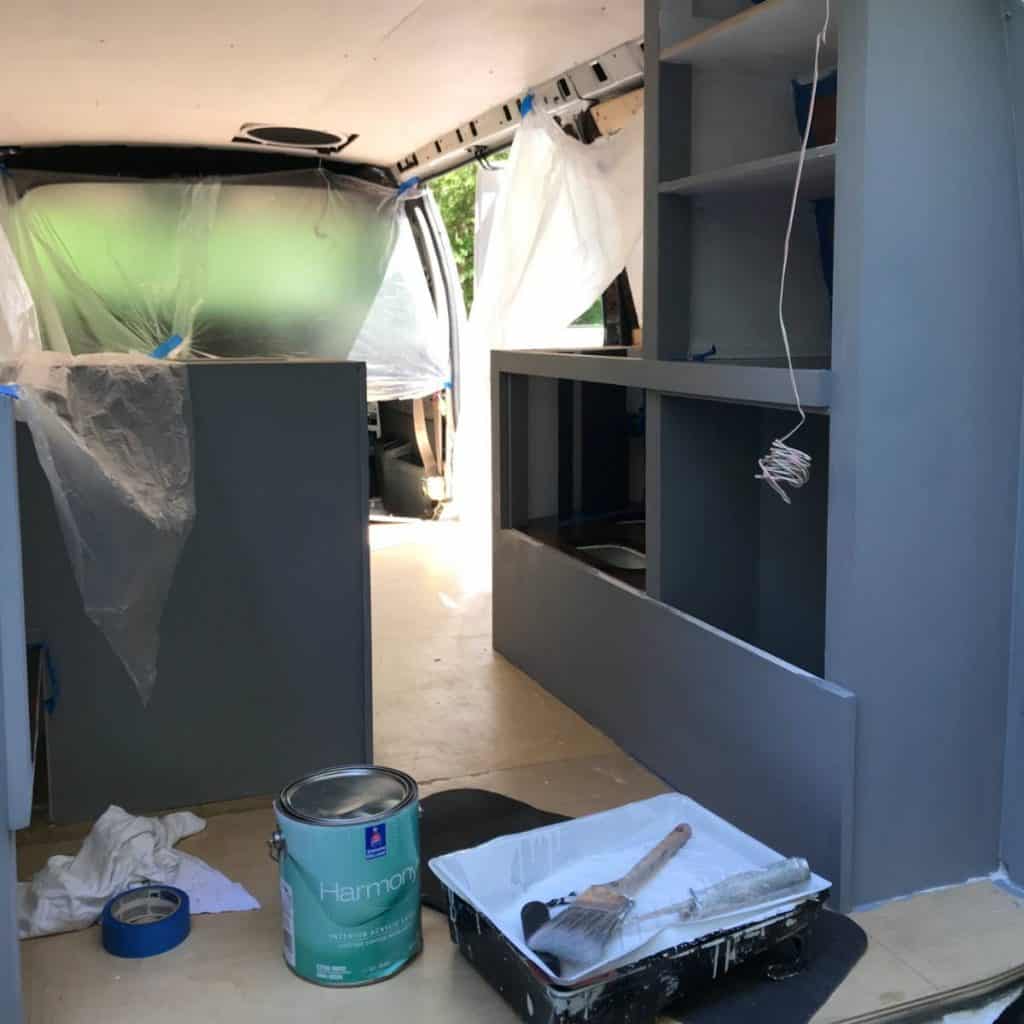 Building out the interior of the van.