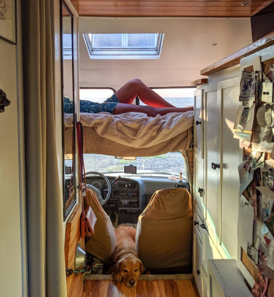 View of interior cab of Toyota motorhome