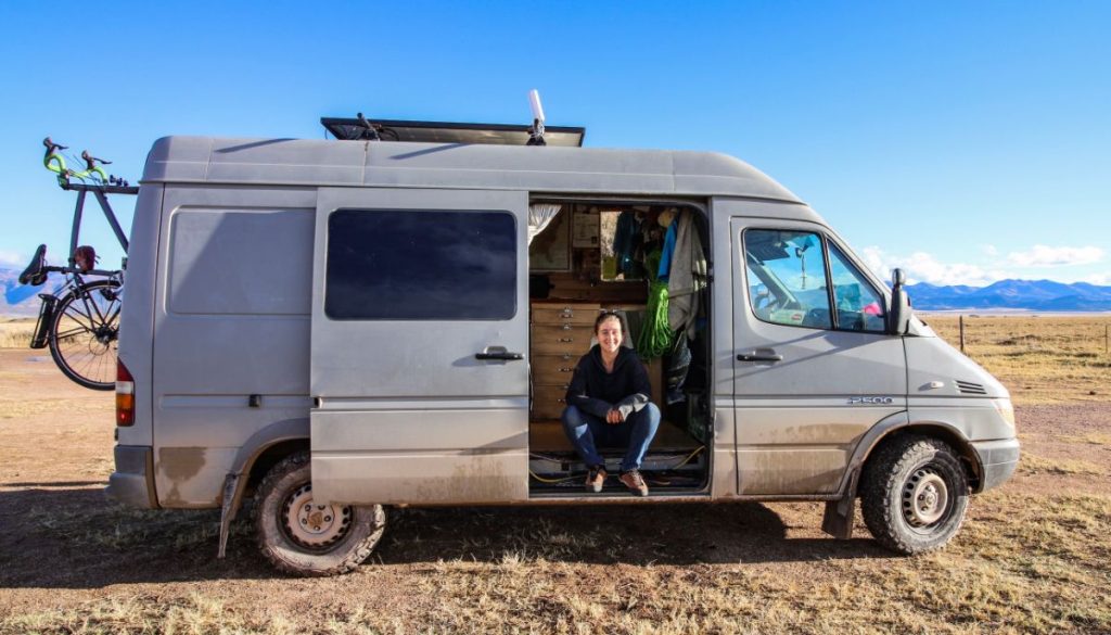 Sprinter van parked in the desert