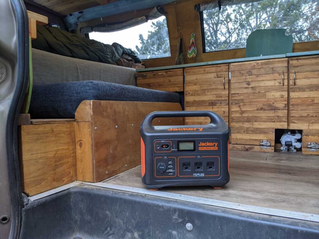 The Jackery 1000 inside the van