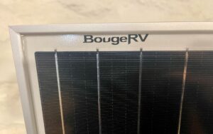 BougeRV solar panel review for vanlife image showing the logo in the corner of the panel