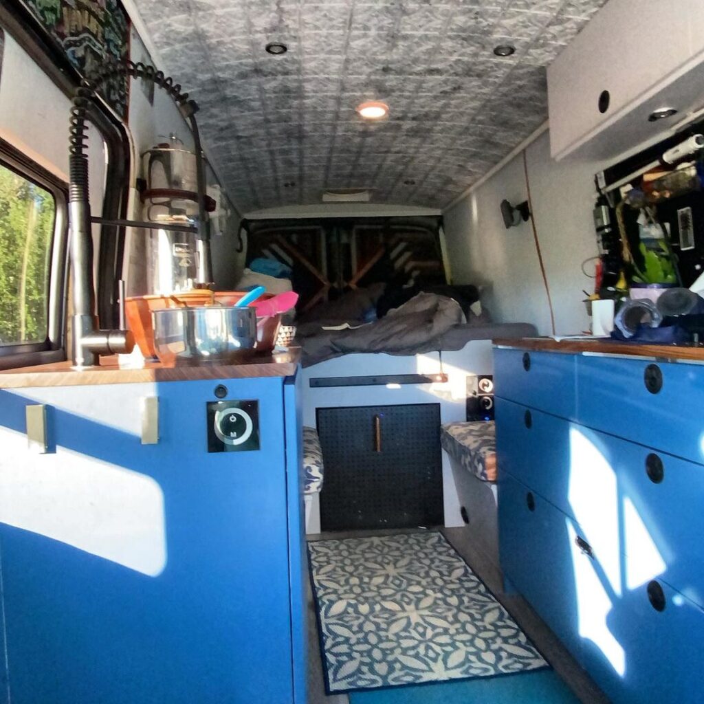 @veevanvoom transit camper van interior with sink