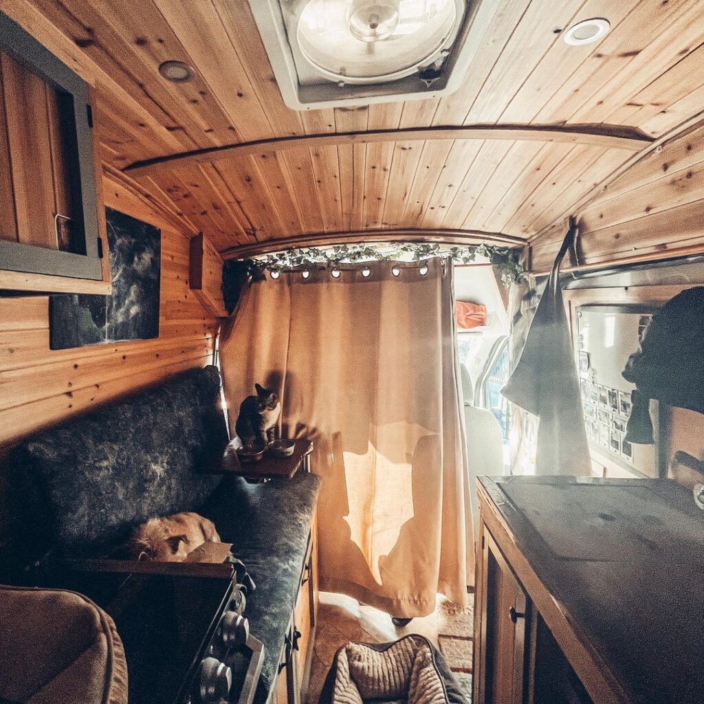 @wayfinderchronicles cozy interior of a ford transit camper van