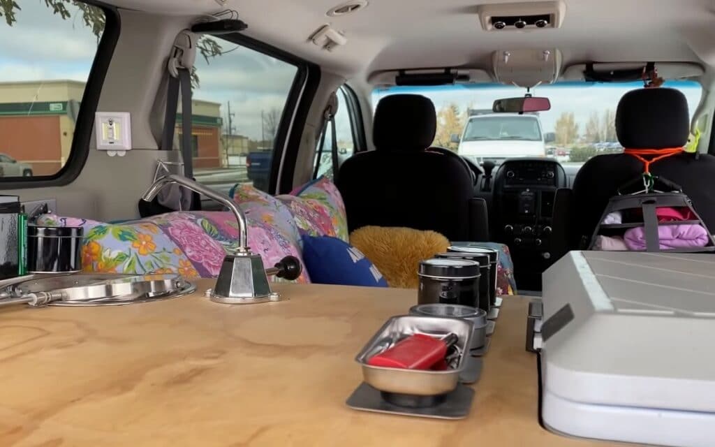 @helenwheels66 Interior of a minivan turned into camper