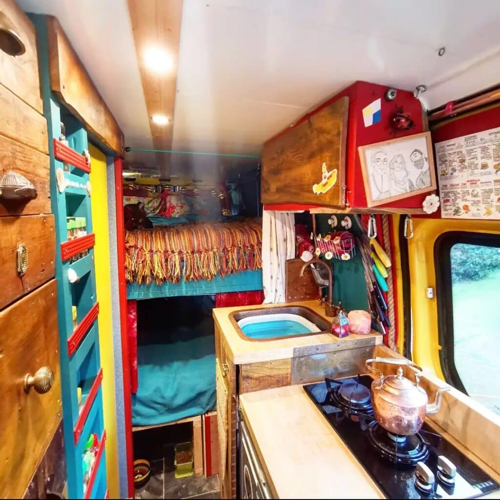 @thewildlandersoffgrid converted sprinter van interior