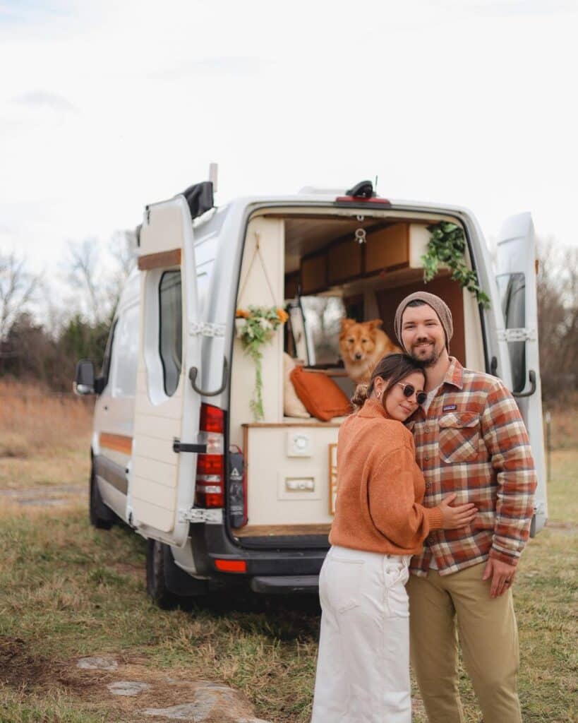 @tioaventuravan couple standing next to their sprinter van camper