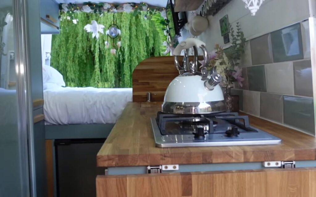 Lauren and David sprinter van home kitchen