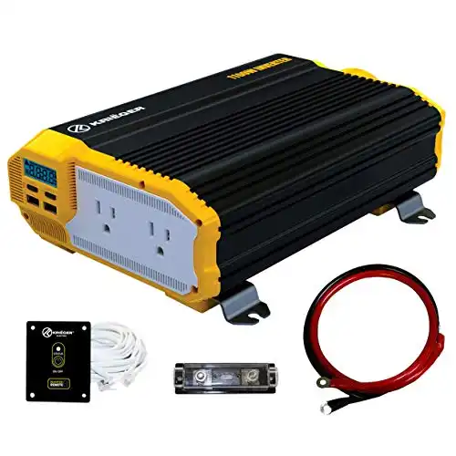 Krieger 1100 Watt 12V Power Inverter Dual 110V AC Outlets, Installation Kit Included, Automotive Back Up Power Supply For Blenders, Vacuums, Power Tools - ETL Approved Under UL STD 458