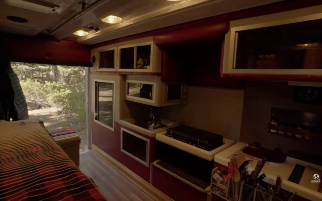 Carl and Maddie vanlife ambulance interior