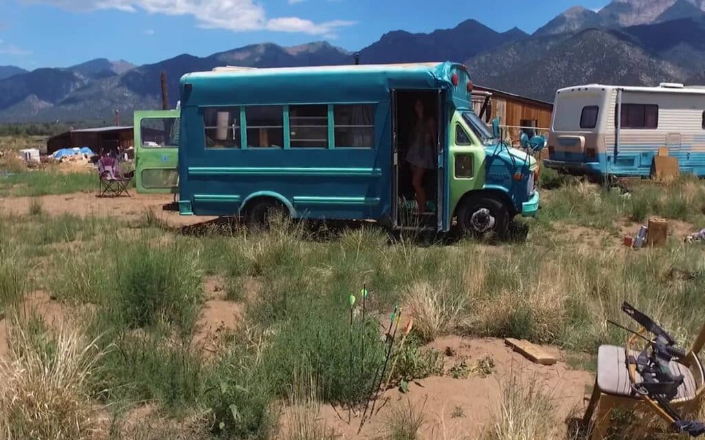 @jagaloria Exterior of a short bus converted to camper