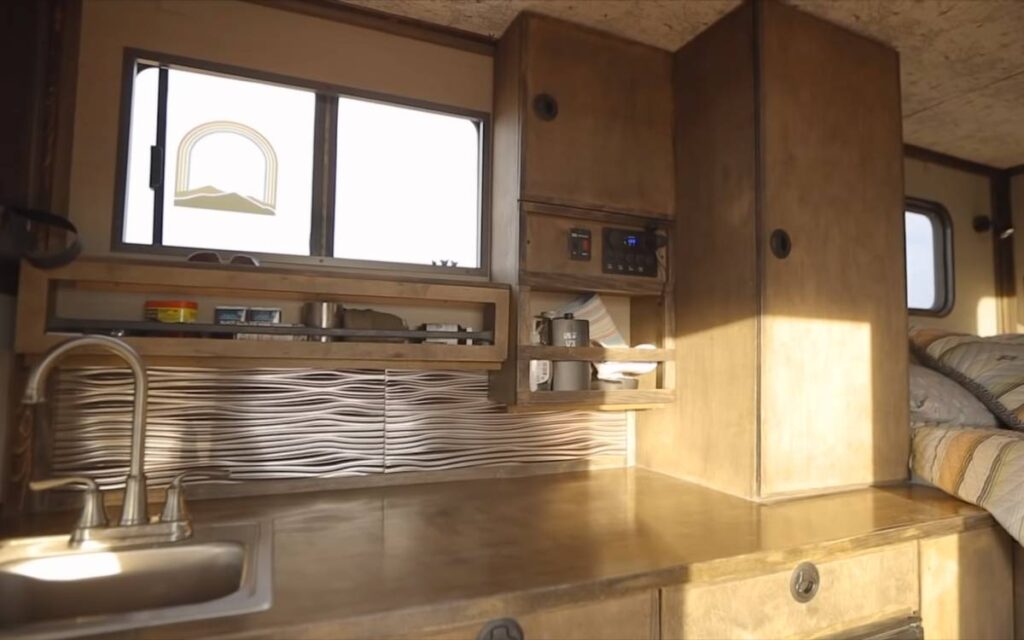 @tisha.talks Kitchen inside a box truck camper