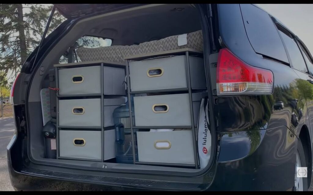 @lifesimplifiedbymai Drawers at the back of a Toyota Sienna RV conversion