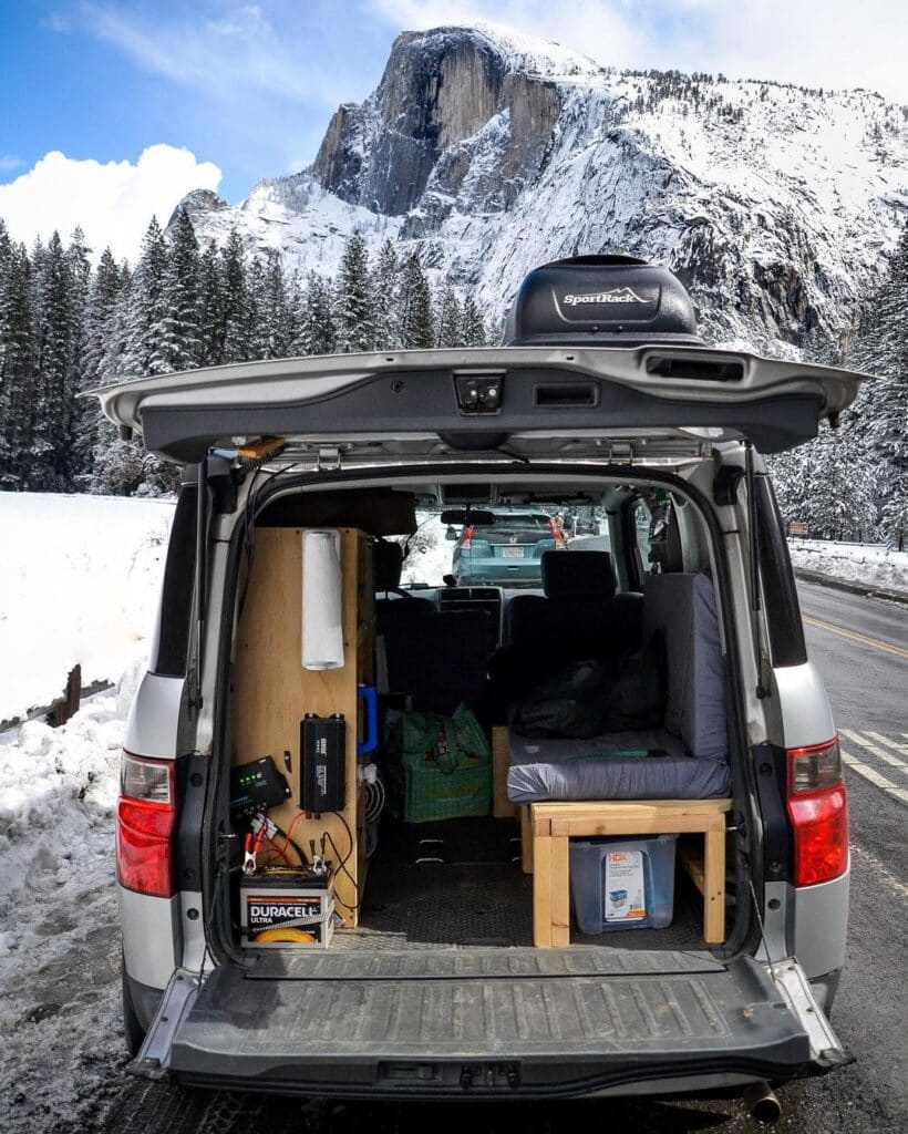 @sagetraveling Honda element conversion interior view from the back