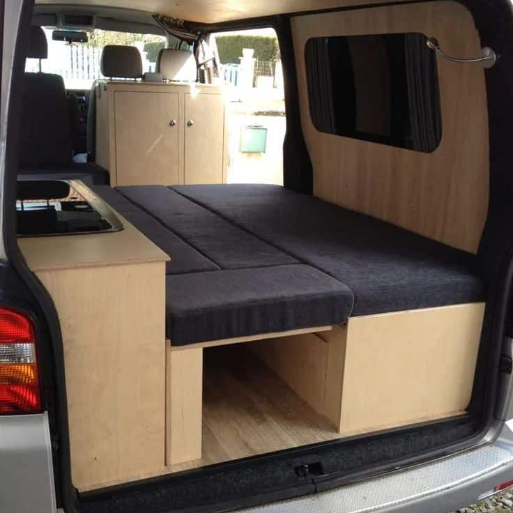 This bench seat campervan bed is one of the best campervan bed ideas