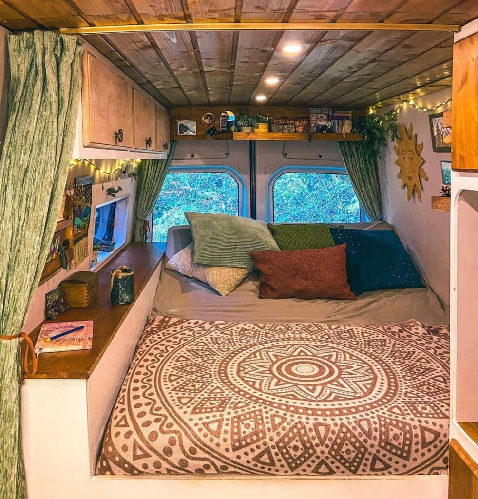 This camper van bed design incorporates is based on a fixed platform bed