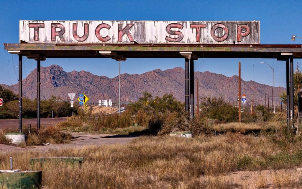 Image of a truck stop sign - truck stops are a great place to find public showers near me