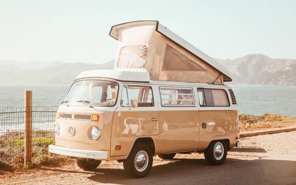 VW Bus parked near the beach