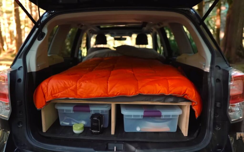 @allisonanderson subaru forester camper conversion view inside