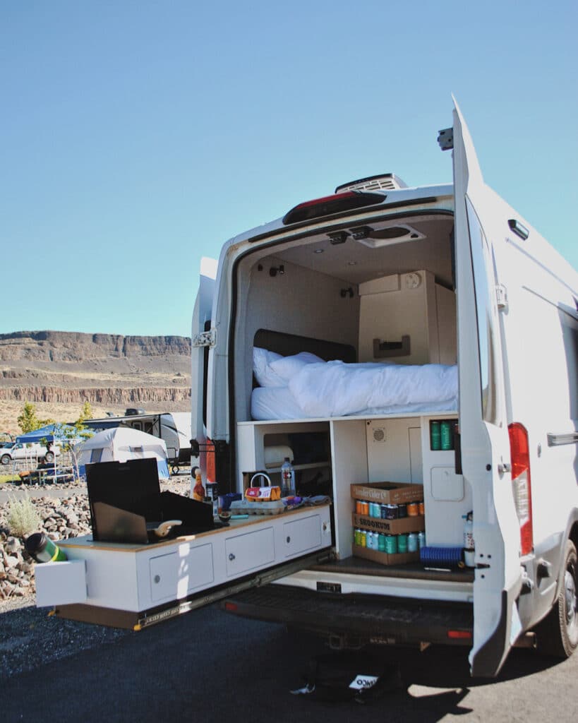 @cabanavans van rentals camper with outdoor kitchen