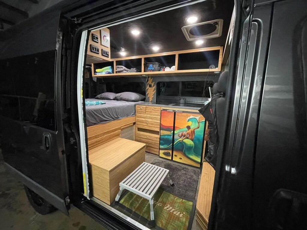 @campervanhawaii view of camper van interior from open side door