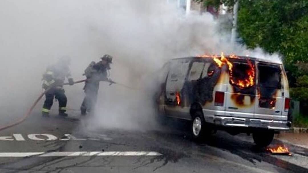 @rocklandfires Firefighters extinguishing van fire