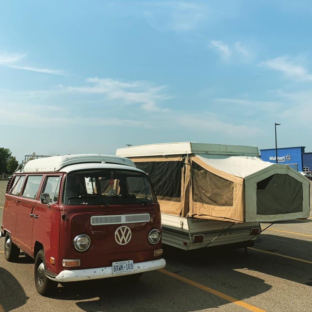 @mark.jesus Two vintage campervans at a Walmart parking lot