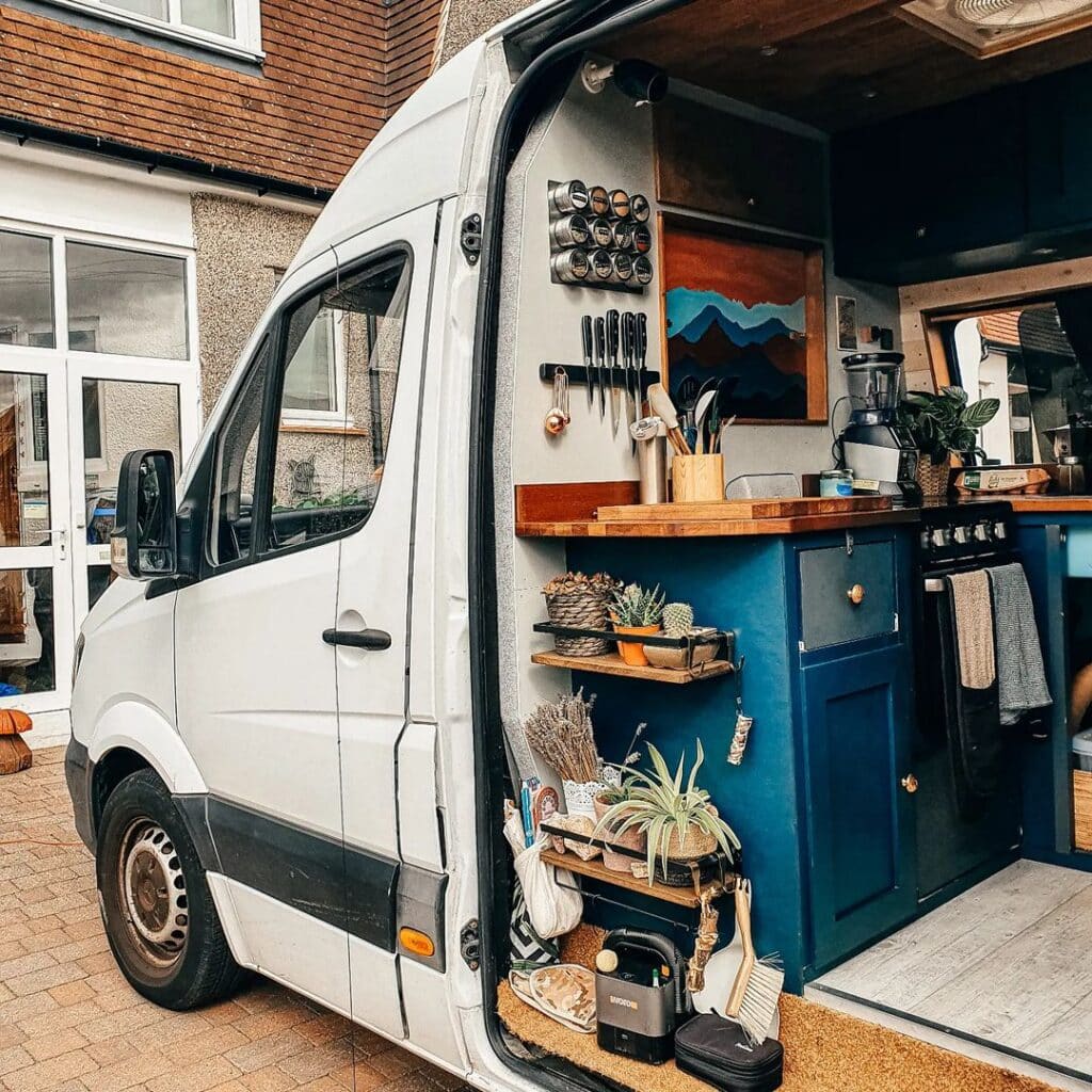 @our_luna_adventure Camper van kitchen view from outside