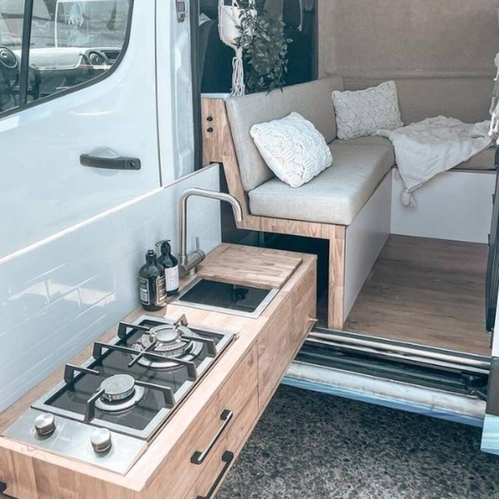 This ultimate pull-out kitchen adds stoves, grills, prep area, and storage  to your VW camper van - Yanko Design