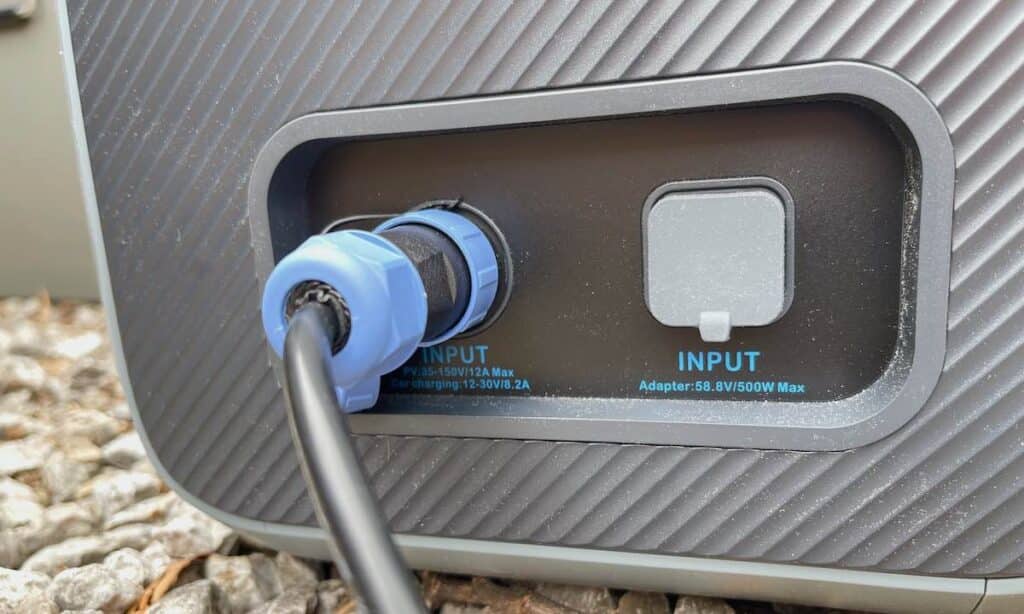 Input ports on the side of the Bluetti AC200P solar generator